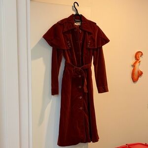 Vintage Japanese Women's Velvet Trench Dress/Coat - Deep Burgundy